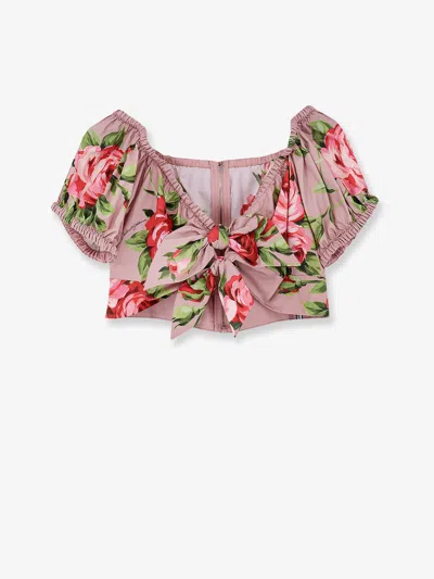 Dolce & Gabbana Cotton Top With Iconic Print In Pink