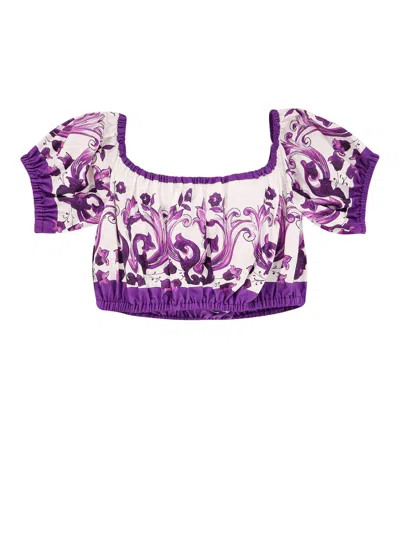 DOLCE & GABBANA COTTON TOP WITH MAIOLICA PRINT