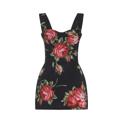 Dolce & Gabbana Floral-print Cotton Bustier Mini Dress In Black