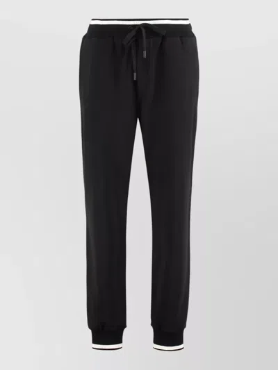 Dolce & Gabbana Cotton Track Pants Ribbed Hems Pockets In Transparent