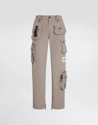 Dolce & Gabbana Cotton Blend Cargo Trousers In Neutral