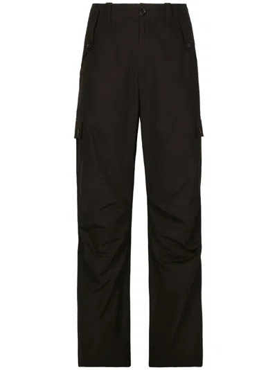 Dolce & Gabbana Cargo-pocket Logo-plaque Cotton Trousers In Black