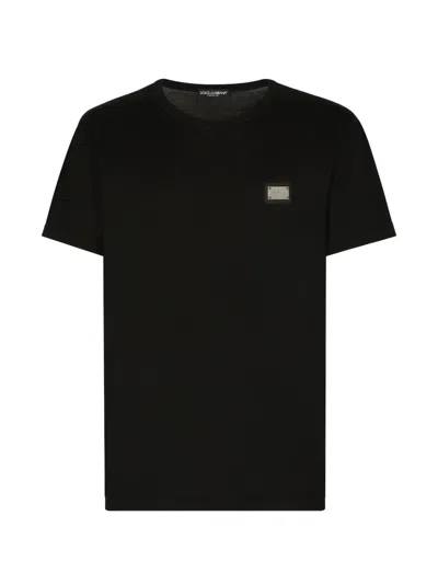 Dolce & Gabbana Cotton T-shirt With Branded Tag In Black