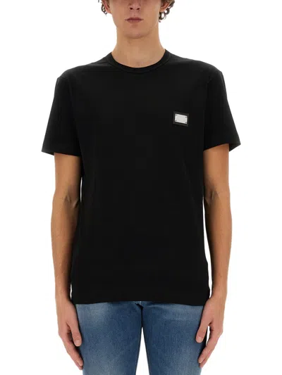 Dolce & Gabbana Cotton T-shirt With Branded Tag In Black
