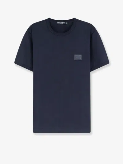 Dolce & Gabbana Cotton T-shirt With Iconic Detail In Blue