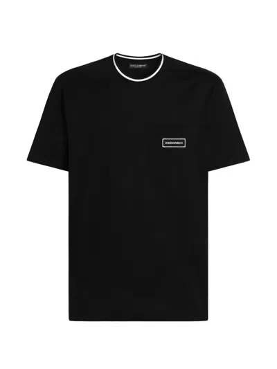 Dolce & Gabbana Cotton T Shirt Contrast Trim Crew Neck In Black