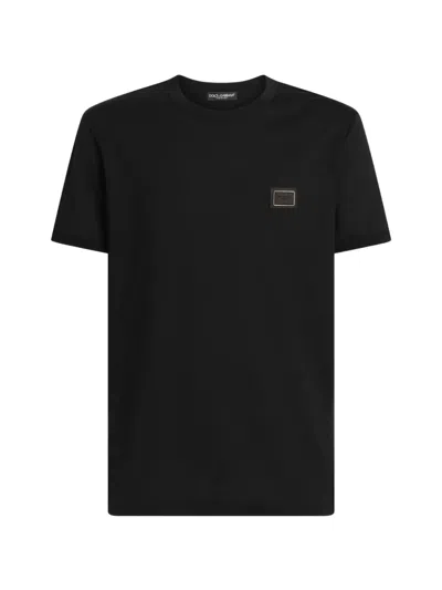 Dolce & Gabbana Cotton T-shirt With Logo Plaque In Black