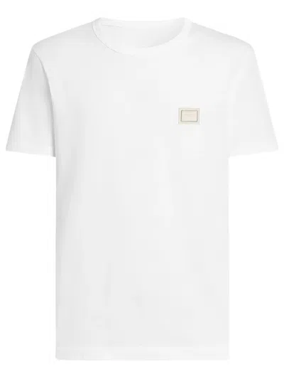 Dolce & Gabbana Cotton Tshirt With Logo Plaque In Optic White