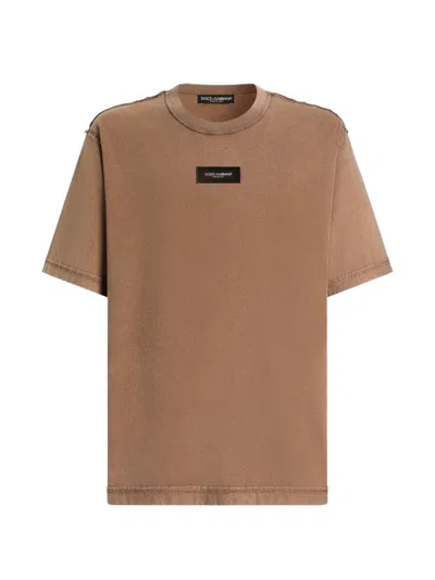 Dolce & Gabbana Cotton T-shirt With Print In Brown