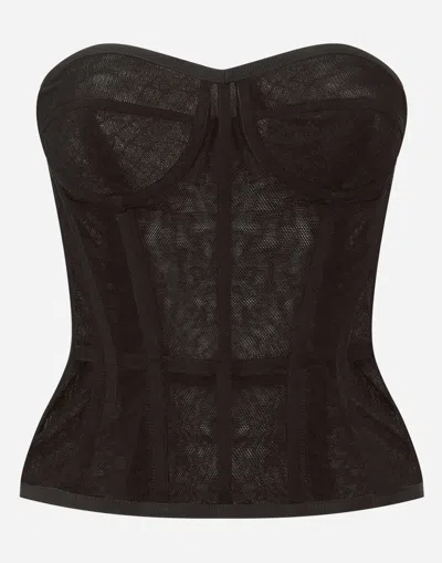 Dolce & Gabbana Sheer Cotton Stretch Tulle Corset In Black