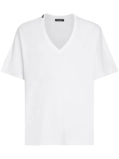 Dolce & Gabbana White T-shirt With All-over Rips And Ri-edition Logo Patch In Cotton Man