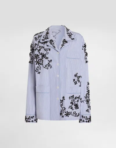 Dolce & Gabbana Cotton Vanity Shirt With Flowers Embroidery In Multi