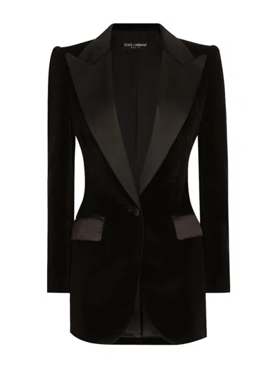 DOLCE & GABBANA COTTON VELVET SINGLE-BREASTED TURLINGTON TUXEDO JACKET: