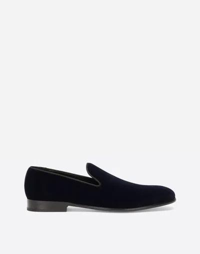 Dolce & Gabbana Cotton Velvet Slippers In Blue