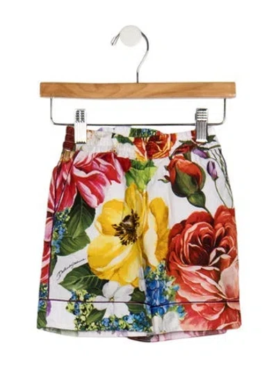 Pre-owned Dolce & Gabbana Babies' Cotton White And Multicolor Floral Patterned Shorts With Elastic Waist