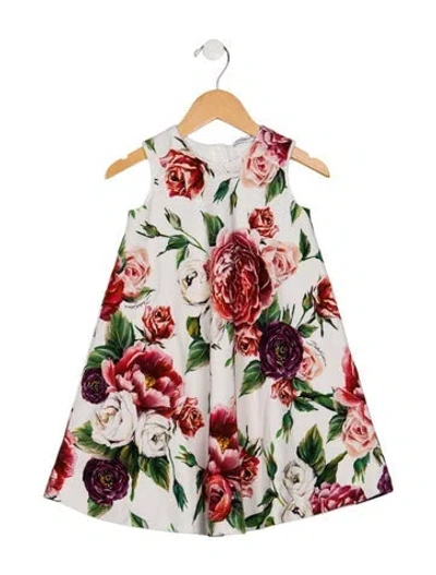 Pre-owned Dolce & Gabbana Kids' Cotton White And Multicolor Floral Patterned Sleeveless Dress With Back Zip Closure