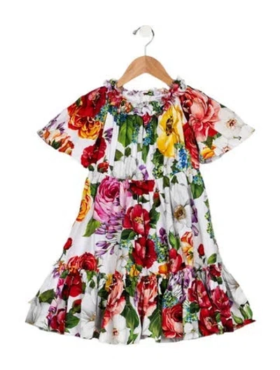 Pre-owned Dolce & Gabbana Babies' Cotton White And Multicolor Patterned Short Sleeve Dress