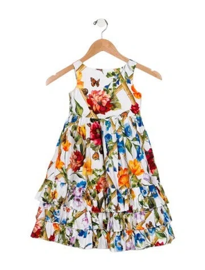 Pre-owned Dolce & Gabbana Babies' Cotton White And Multicolor Patterned Sleeveless Dress