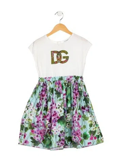 Pre-owned Dolce & Gabbana Babies' Cotton White And Multicolored Patterned Shortsleeve Dress