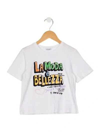 Pre-owned Dolce & Gabbana Babies' Cotton White Graphic Short Sleeve T-shirt With Glitter Accents