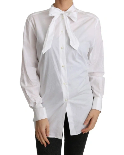 Dolce & Gabbana Cotton White Scarf Neck Shirt Blou