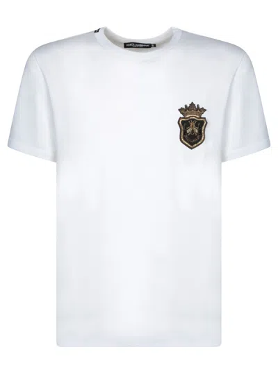 DOLCE & GABBANA DOLCE & GABBANA COTTON WHITE T-SHIRT WITH EMBROIDERED EMBLEM