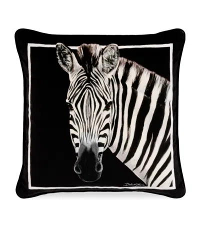 Dolce & Gabbana Cotton Zebra Cushion In Animal Print