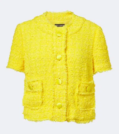 Dolce & Gabbana Cotton-blend Boucle Jacket In Yellow