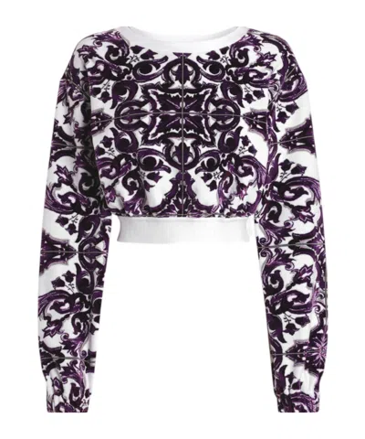 Dolce & Gabbana Cotton-blend Cropped Sweatshirt In Multi