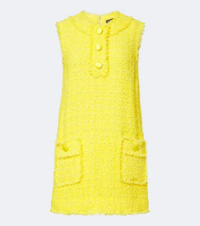 Dolce & Gabbana Satin-trimmed Tweed Mini Dress In Yellow