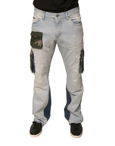 Dolce & Gabbana Cotton-elastane Distressed Denim Cargo Pants In Blue