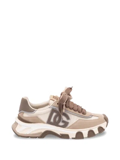 Dolce & Gabbana Multicolor Calf Leather Bos Taurus Athletic Sneakers In Brown