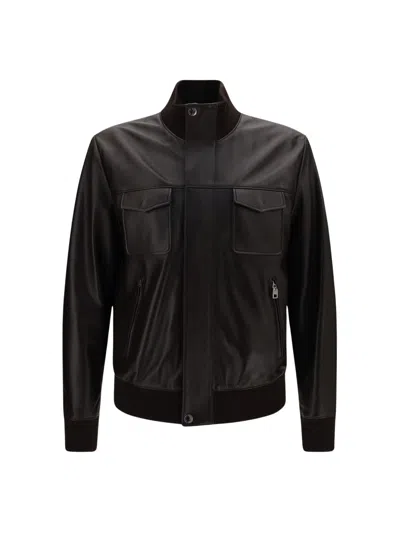 Dolce & Gabbana Covered Zip Bomber Jacket In Brown