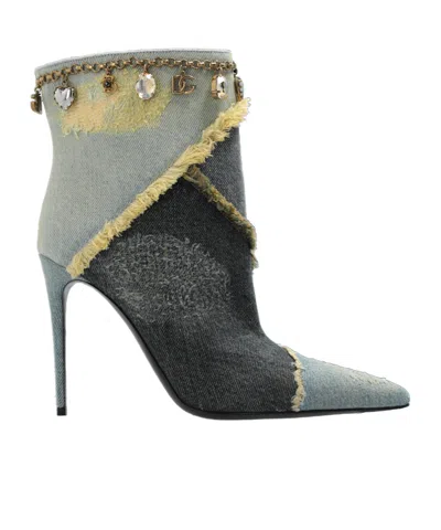 DOLCE & GABBANA DOLCE  GABBANA EMBELLISHED POINTED TOE DENIM PUMPS