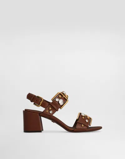 Dolce & Gabbana Cowhide Keira Sandals With Embellishements In Multi