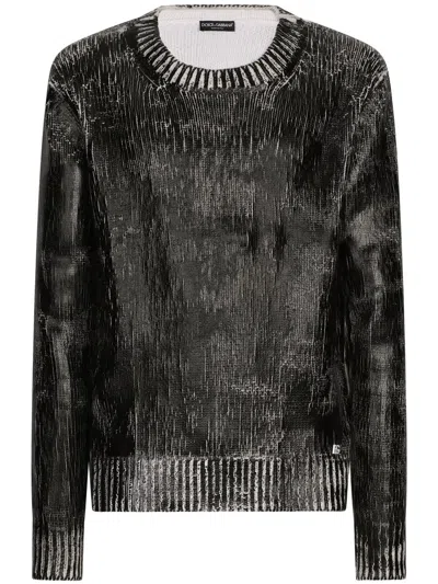 Dolce & Gabbana Cracked-effect Knit Jumper In Black