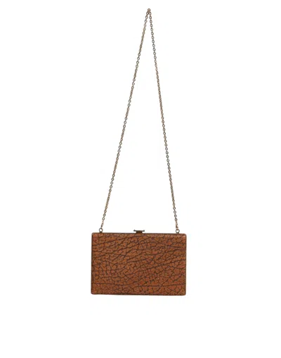 Dolce & Gabbana Crackle Leather Gold-frame Clutch In Brown