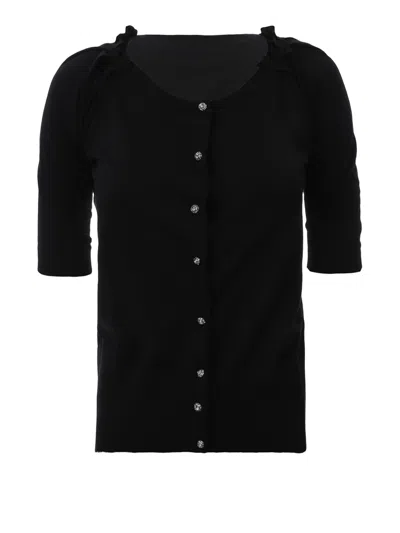 Dolce & Gabbana Short Sleeve Pleated Shoulder Cardigan In Black