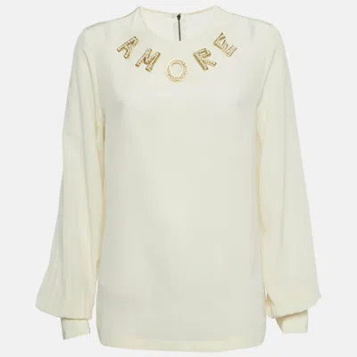 Pre-owned Dolce & Gabbana Cream Amore Silk Blouse M In White