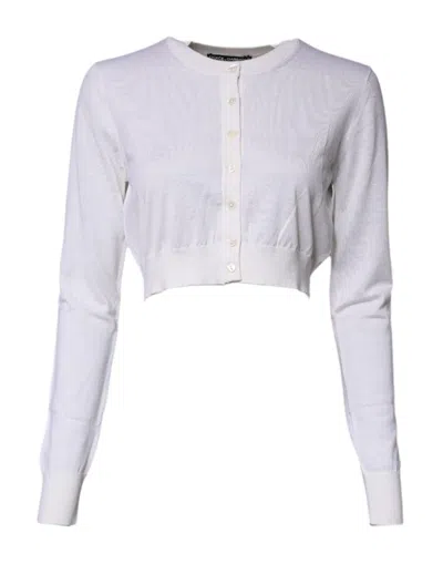 Pre-owned Dolce & Gabbana Cream Cashmere Knit Cropped Cardigan Women's Sweater () In White