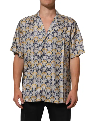 Dolce & Gabbana Cream Cotton Silk Hawaii Scallop Shell Print Shirt In Blue