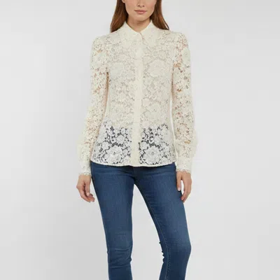 Pre-owned Dolce & Gabbana Cream Floral Lace Button Up Blouse M In White