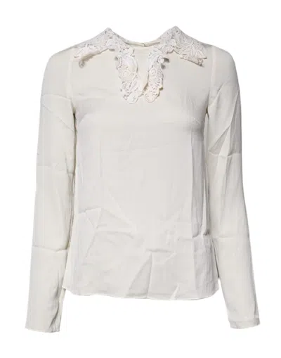 Pre-owned Dolce & Gabbana Cream Floral Lace Long Sleeves Blouse Women's Top () In White