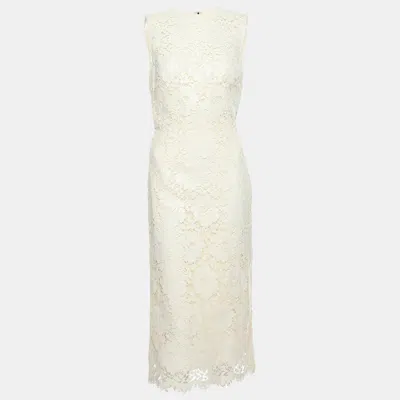 Pre-owned Dolce & Gabbana Cream Floral Lace Midi Dress S