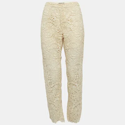 Pre-owned Dolce & Gabbana Cream Floral Lace Trousers M