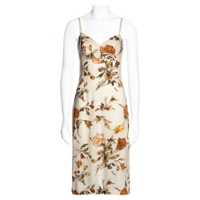 Pre-owned Dolce & Gabbana Cream Floral Silk Slip Dress And Wrap Cardigan Set, Ss 1997 In White