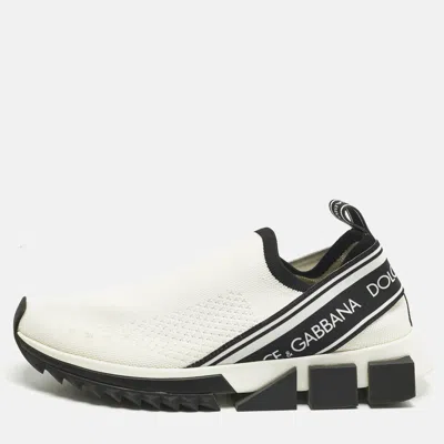 Pre-owned Dolce & Gabbana Cream Knit Fabric Sorrento Slip On Sneakers Size 39 In White