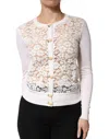 Dolce & Gabbana Cream Lace Knit Rose Button Cardigan Sweater In White