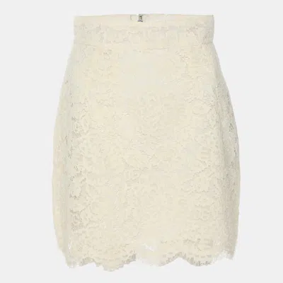 Pre-owned Dolce & Gabbana Cream Lace Mini Skirt S In White