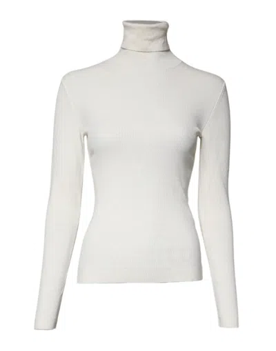 Pre-owned Dolce & Gabbana Cream Long Sleeves Turtleneck Slim Women's Sweater () In White